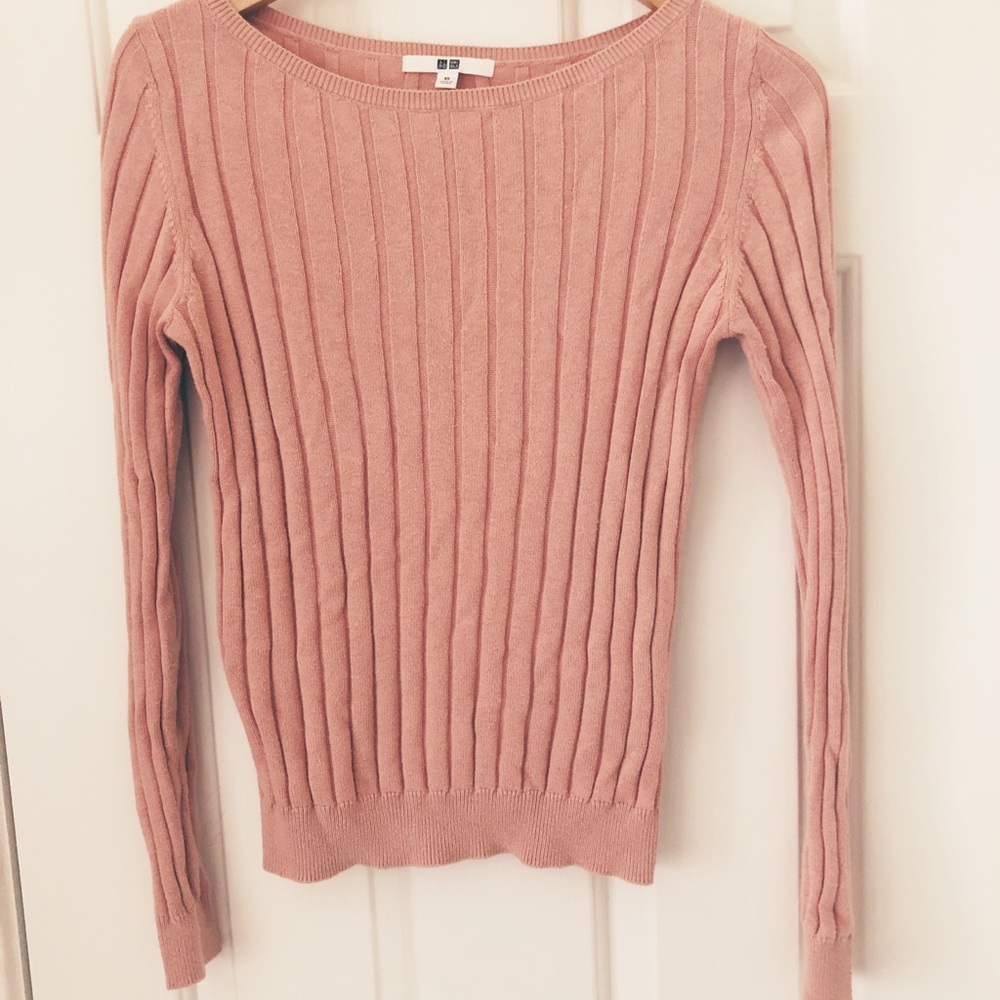 Uniqlo wide rib cotton cashmere dusty pink sweater